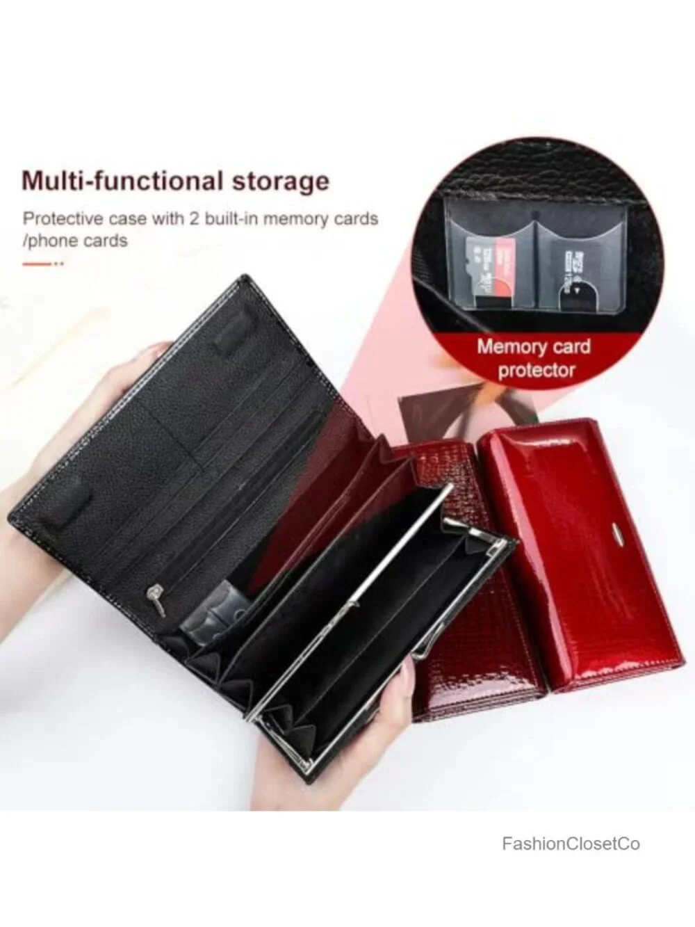 Genuine Leather Tri-Fold Wallet with Magnetic Closure, 19 Card Slots
